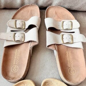White Mountain Cream Double Buckle Sandals